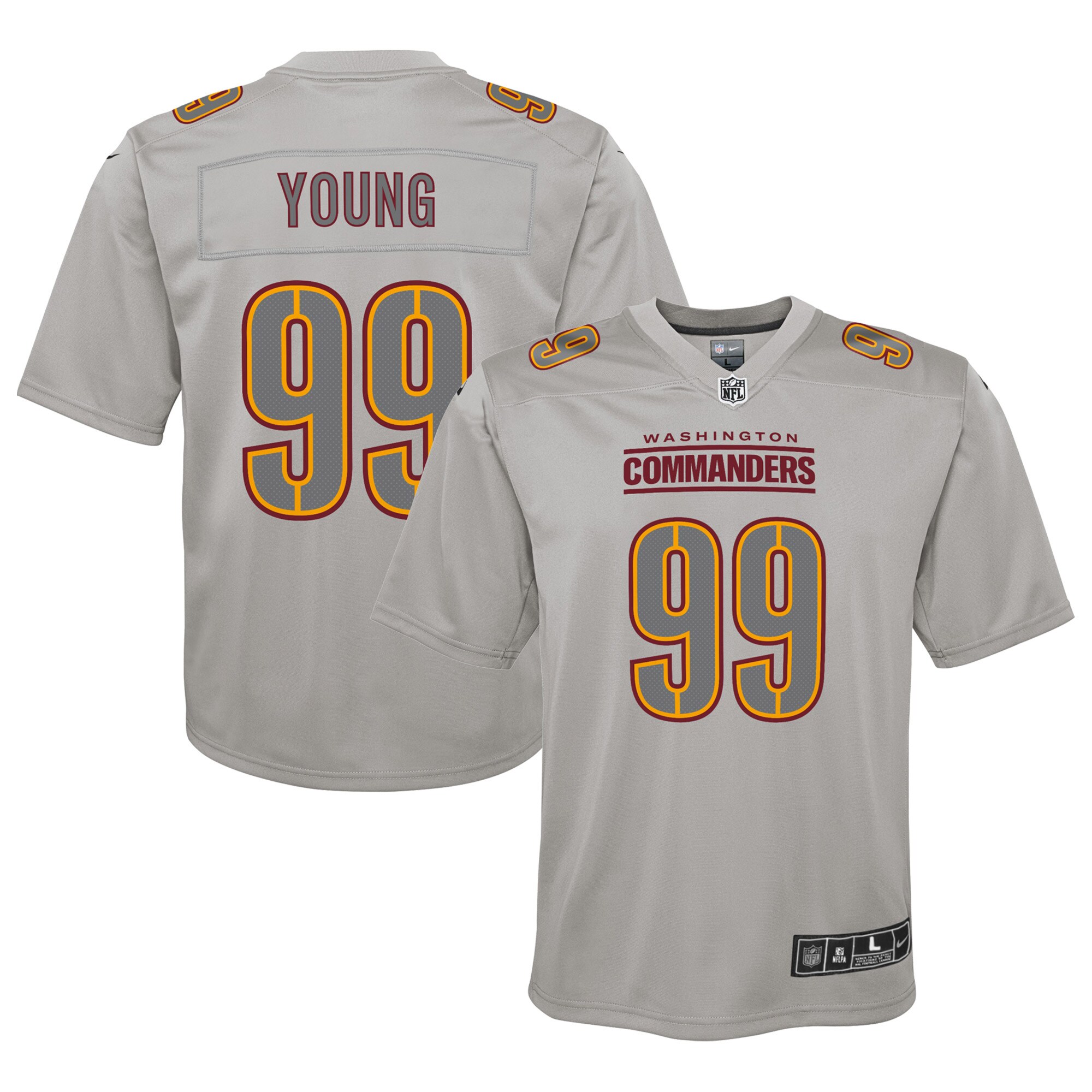 Youth Washington Commanders Chase Young Gray Atmosphere Fashion Game Jersey