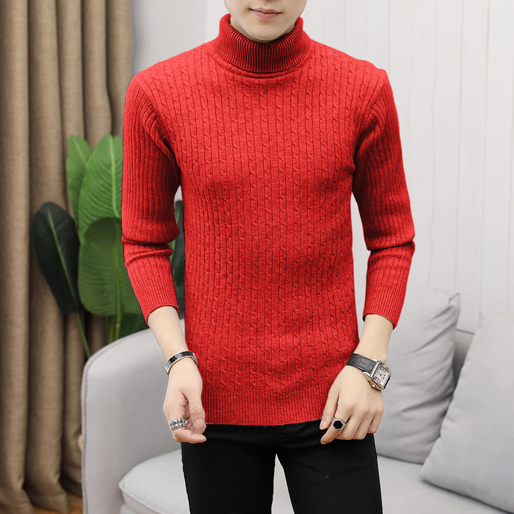 14 Colors！Autumn and Winter New Men’s solid color Turtleneck Striped Sweater Warm Casual Pullover Sweater alx