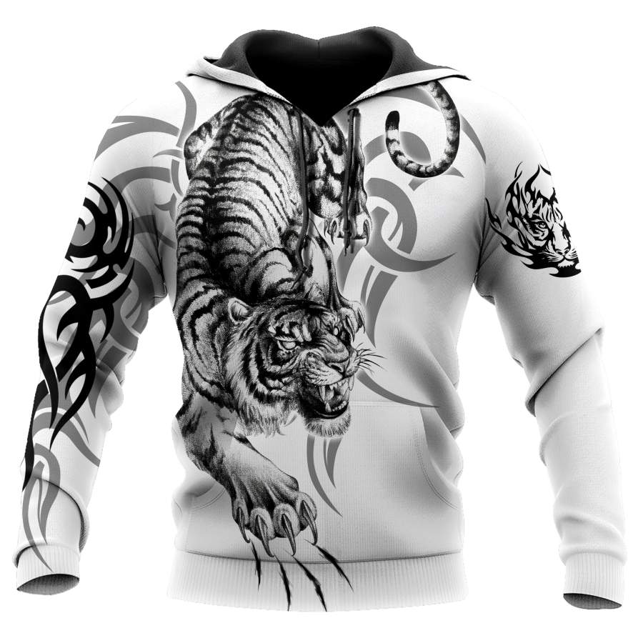 White Tiger Tattoo 3D Over Printed Hoodie for Men and Women