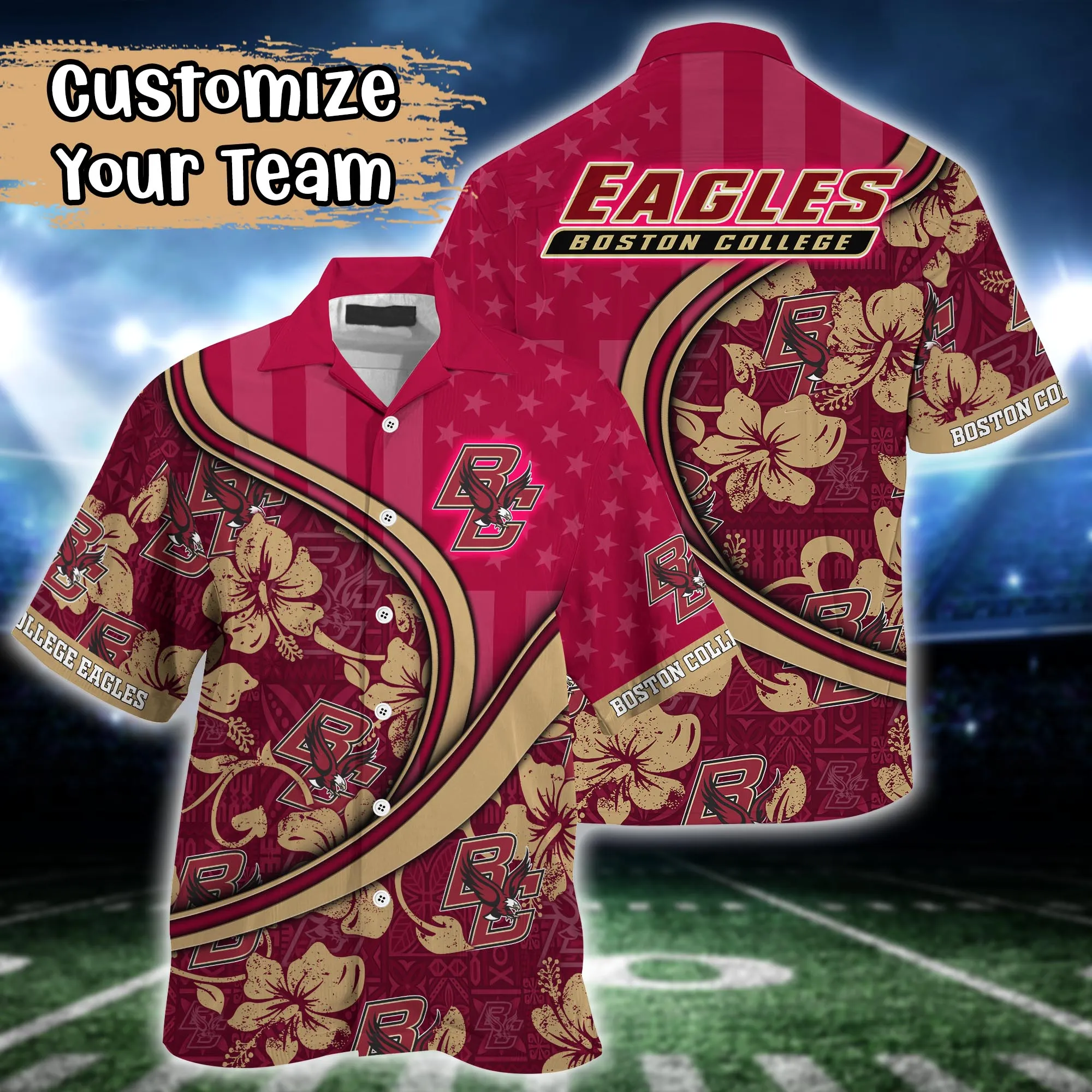 Boston College Eagles NCCA Us Flag Hawaiian Shirt Custom Summer Aloha Shirt