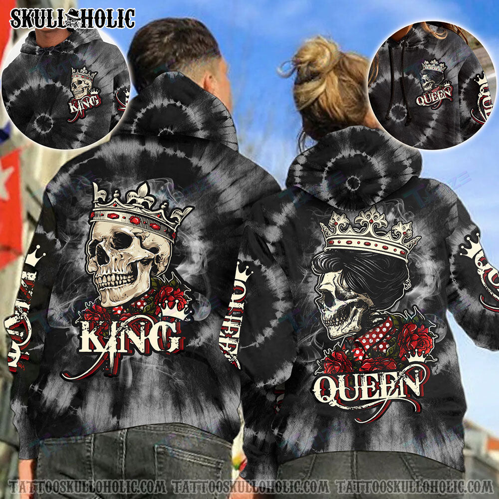 Matching Couple Shirt Skull Rose King Queen Couple 3D All Over Printed Shirt, Sweatshirt, Hoodie, Bomber Jacket Size S – 5Xl