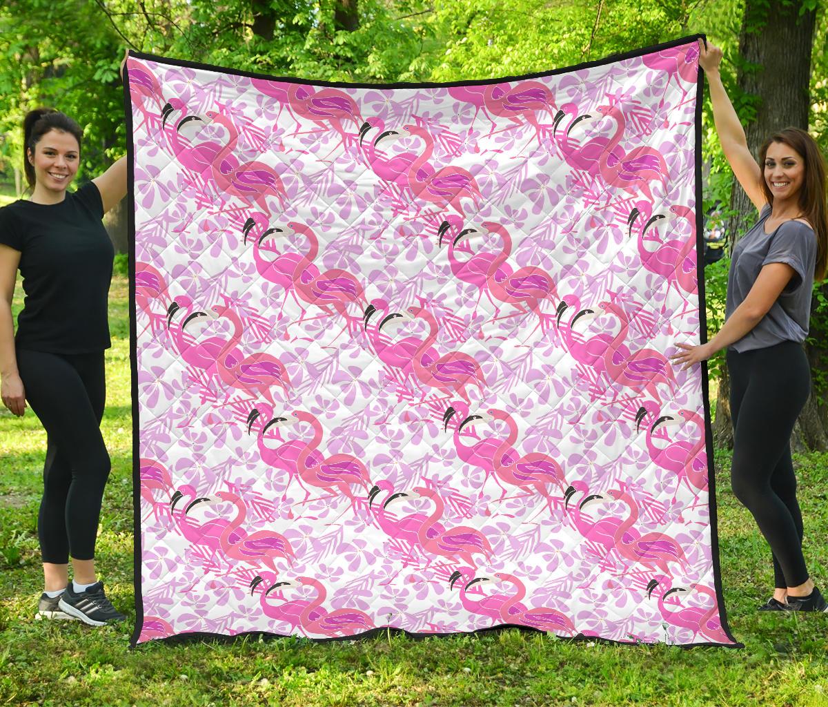 Pink Flamingo Flower Pattern Premium Quilt