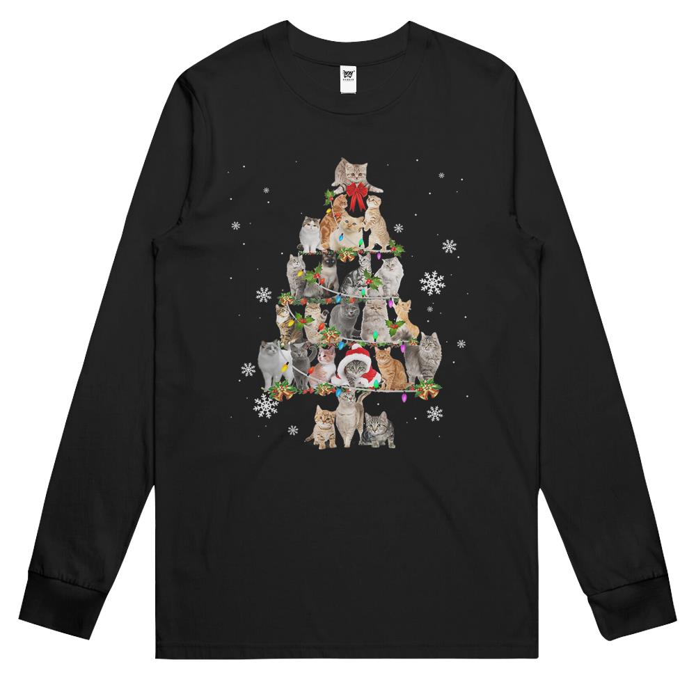 Cute Cats Kitten Christmas Tree Animal Lover Xmas Lights Merry Christmas Long Sleeve T Shirts