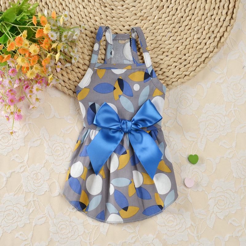 Dog Summer Dress Clothes Pet Floral Princess Dress Puppy Lovely Sleeveless Clothes Dogs Cats Print Thin Big Bow Dress Cat Skirt alx