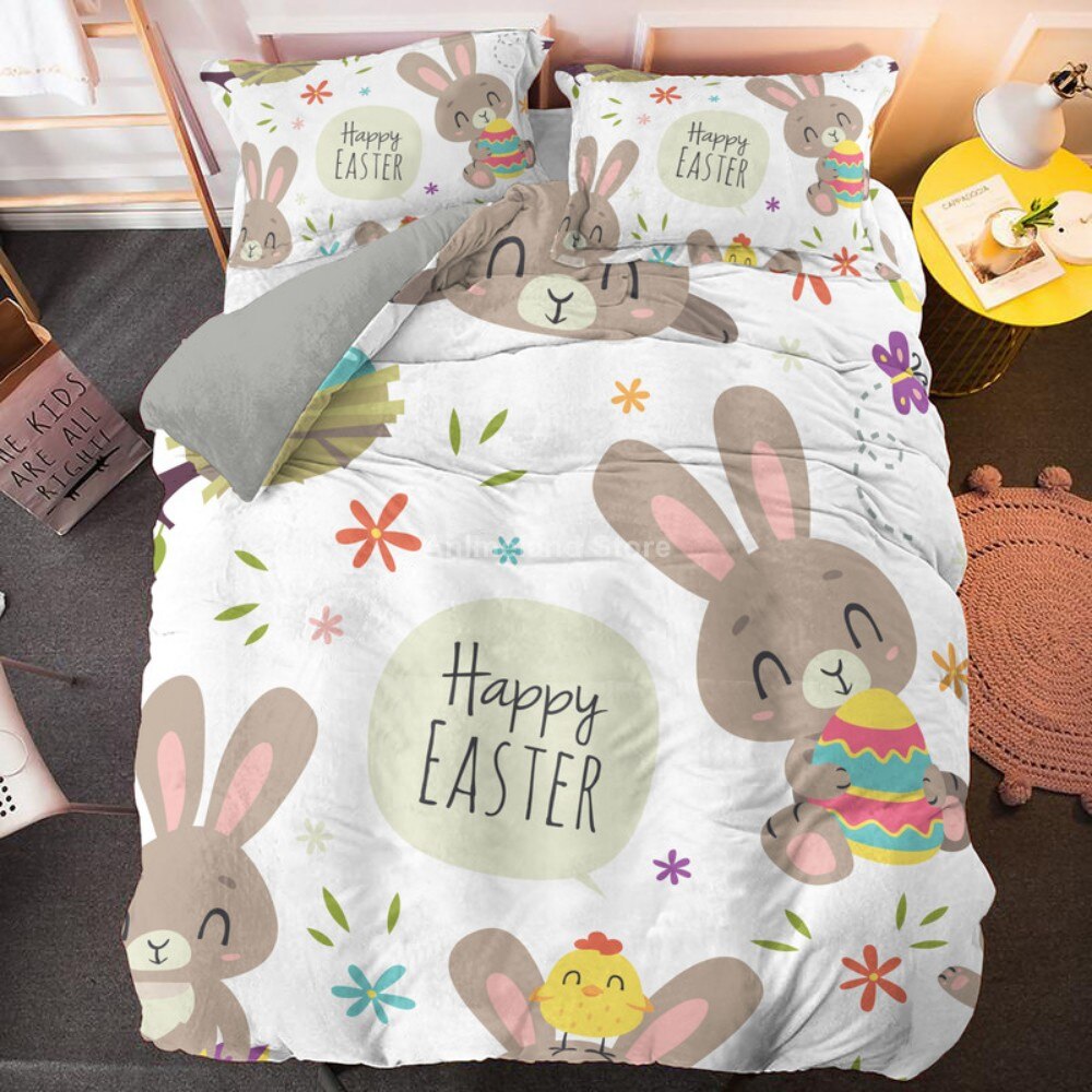 Bunny Egg Festival 3D Print Custom Happy Easter Day Bedding Set Queen Duvet Cover Sets Queen King Size