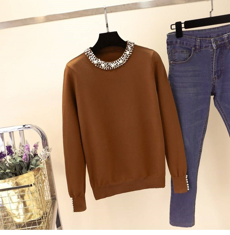 2020 New Autumn Winter Women Pullover Sweater Beaded Neck Top Elegant Lady Long Sleeve Sweater Jumper Casual Warm Pull Femme 219 alx