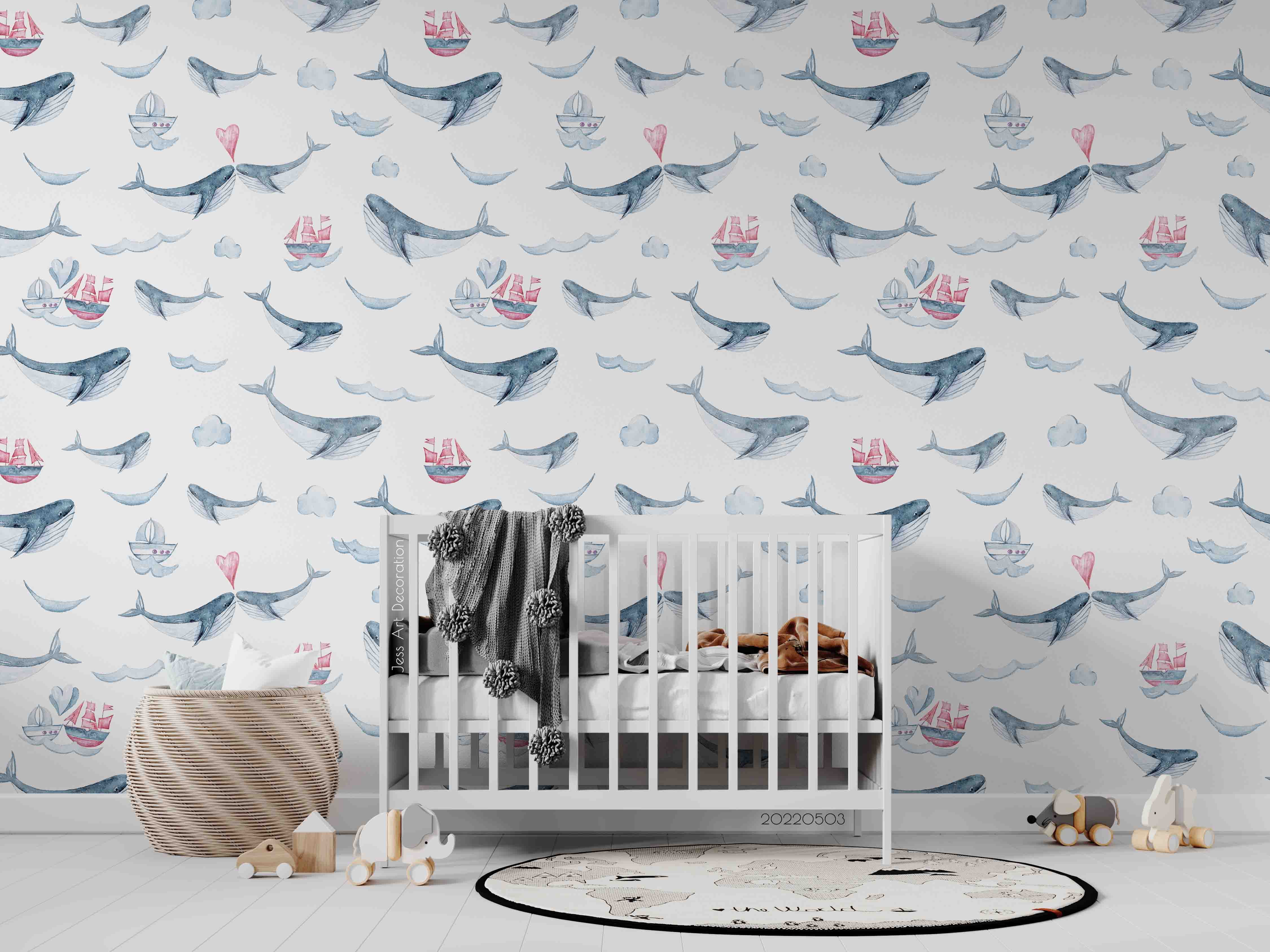 3D Cartoon Whale Vector Wall Mural Wallpaper Sww 79