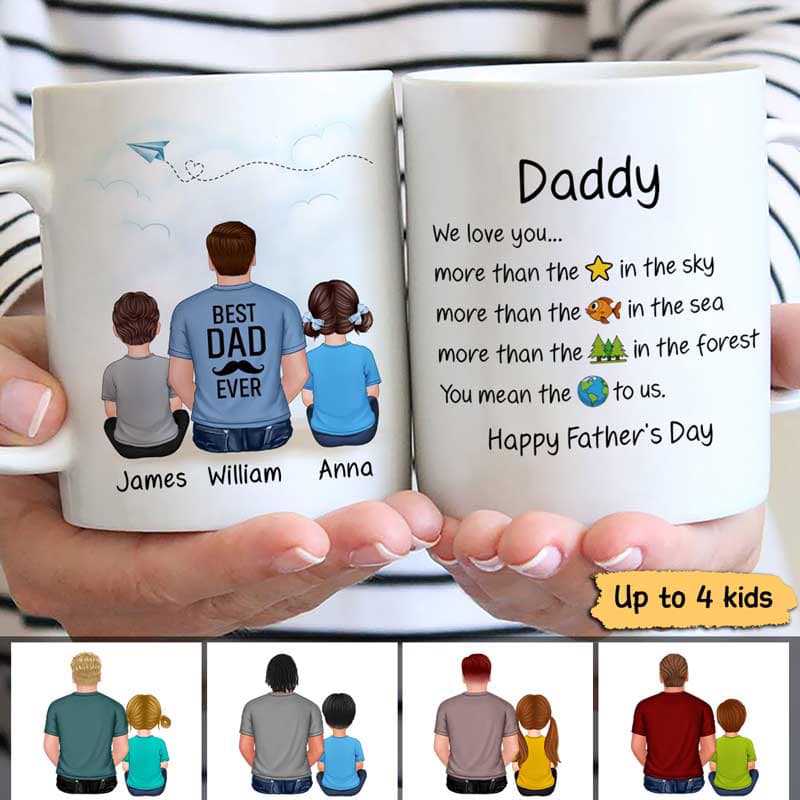 We Love You Dad & Children Back View Personalized Mug