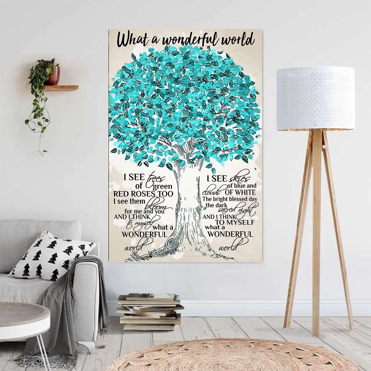 Canvas Art Prints Myself What A Wonderful World Blue Tree Vintage Wall Art Wall Art Home Decoration