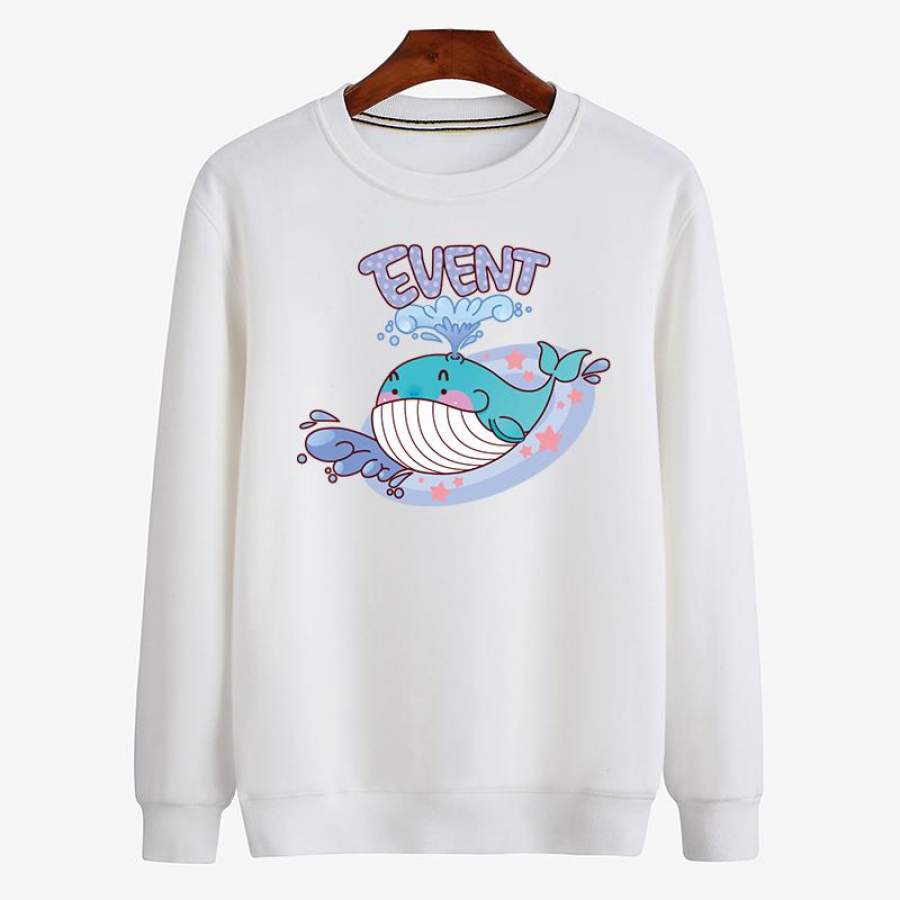 Beautiful Whale Cartoon Image Printed Sweatshirt Ideal Present Cotton Clothes for Adult