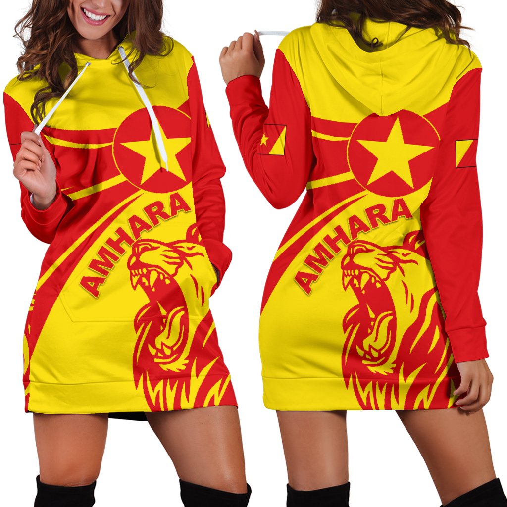 1stTheWorld Amhara Hoodie Dress, Amhara Round Flag Lion A10