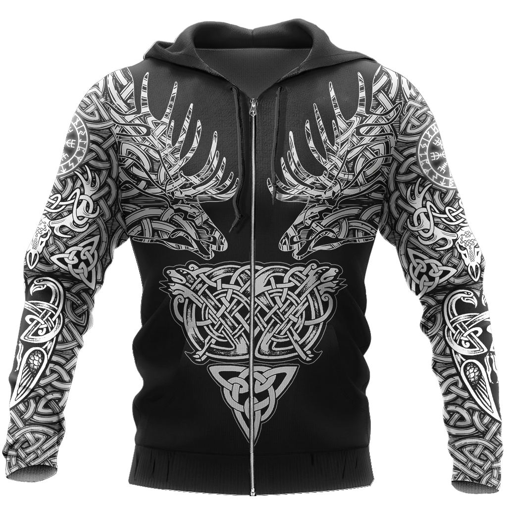 Black And White Deer Viking All Over Printed Shirt – Am Style Design