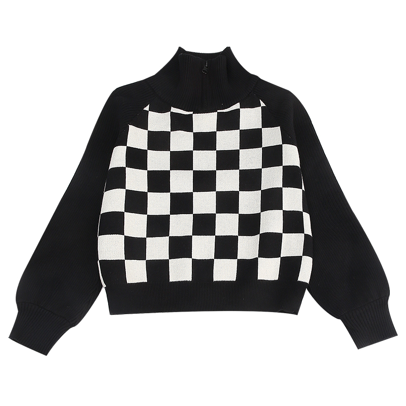 Warm Children’s Sweater Cotton turtleneck Sweater School Checkerboard Knitwear Coat Pre teen clothes girls 10 to 12 Kids Sweater alx