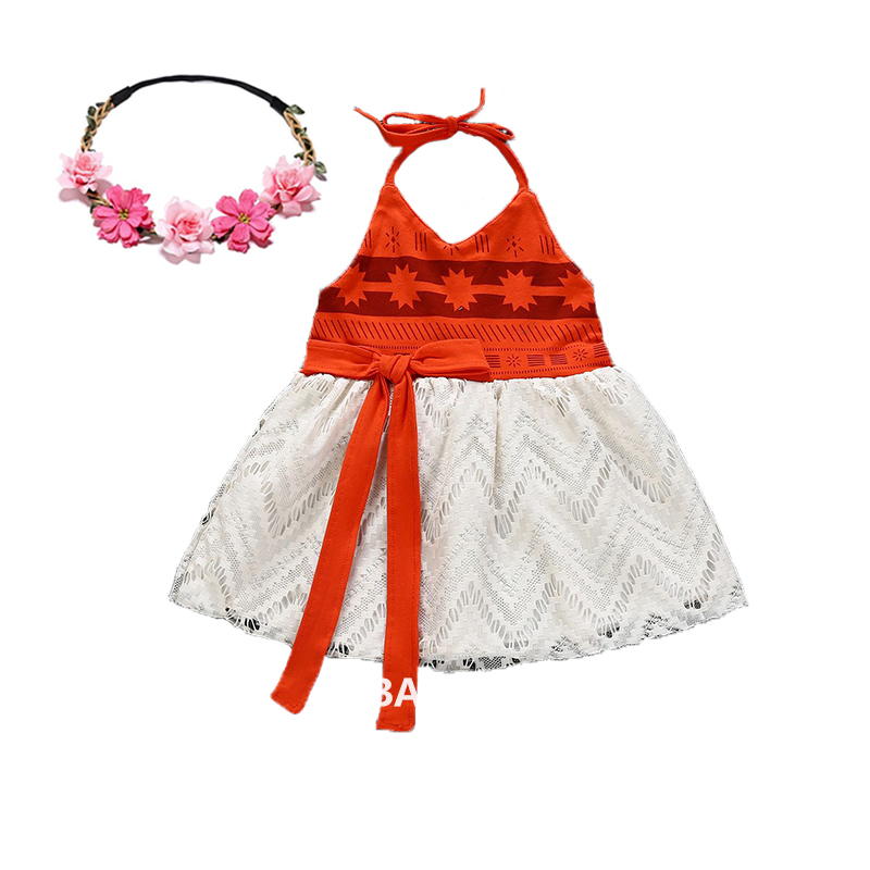 2022 Girls Moana Cosplay Costume for Kids Vaiana Princess Dress with Necklace Halloween Costumes Baby Children Party Clothes alx