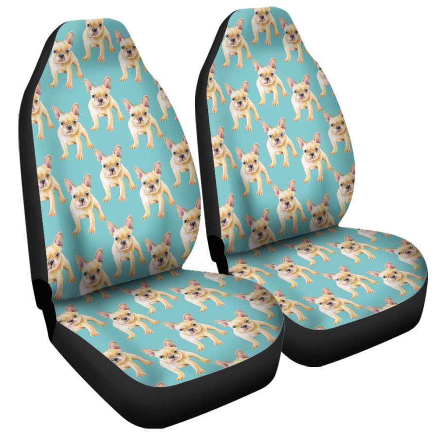 Watercolor French Bulldog Puppy Print Universal Fit Car Seat Covers