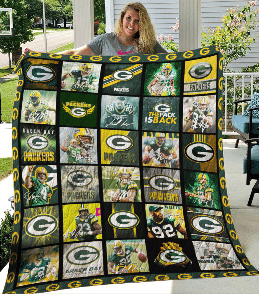 Green Bay Packers Legends Football Team The Pack Is Back 3D Quilt Blanket – Green Yellow-Tph