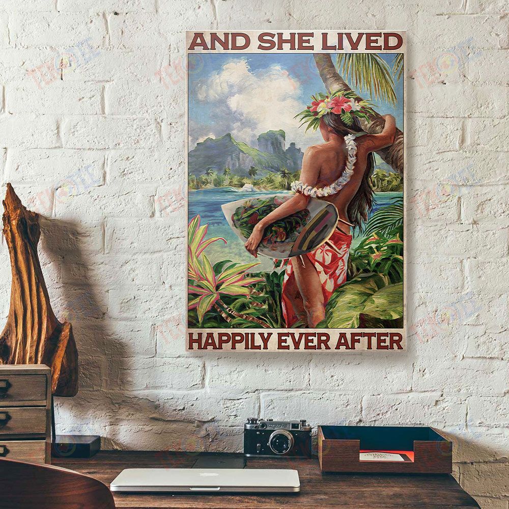 Canvas Prints And She Lived Happily Ever After Hawaii Girl Surfing Canvas Home Decor Canvas