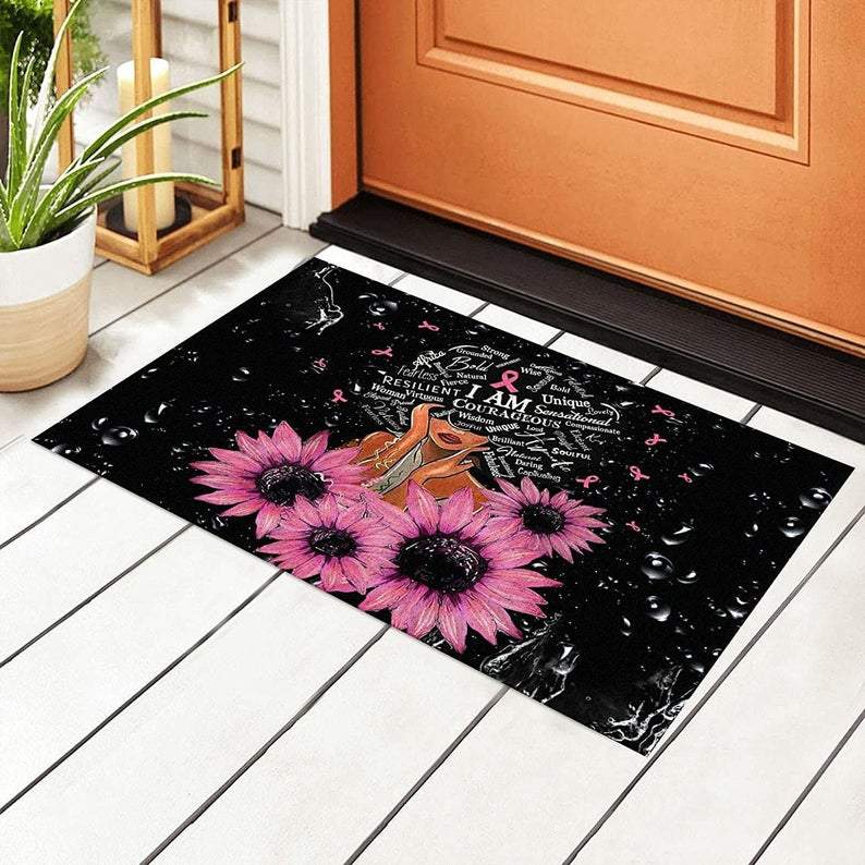 Personalized Name Family House Afro African Black Girl Magic Breast Cancer Awareness Doormat Rug Housewarming Gift Family Welcome Mat Custom Funny Birthday