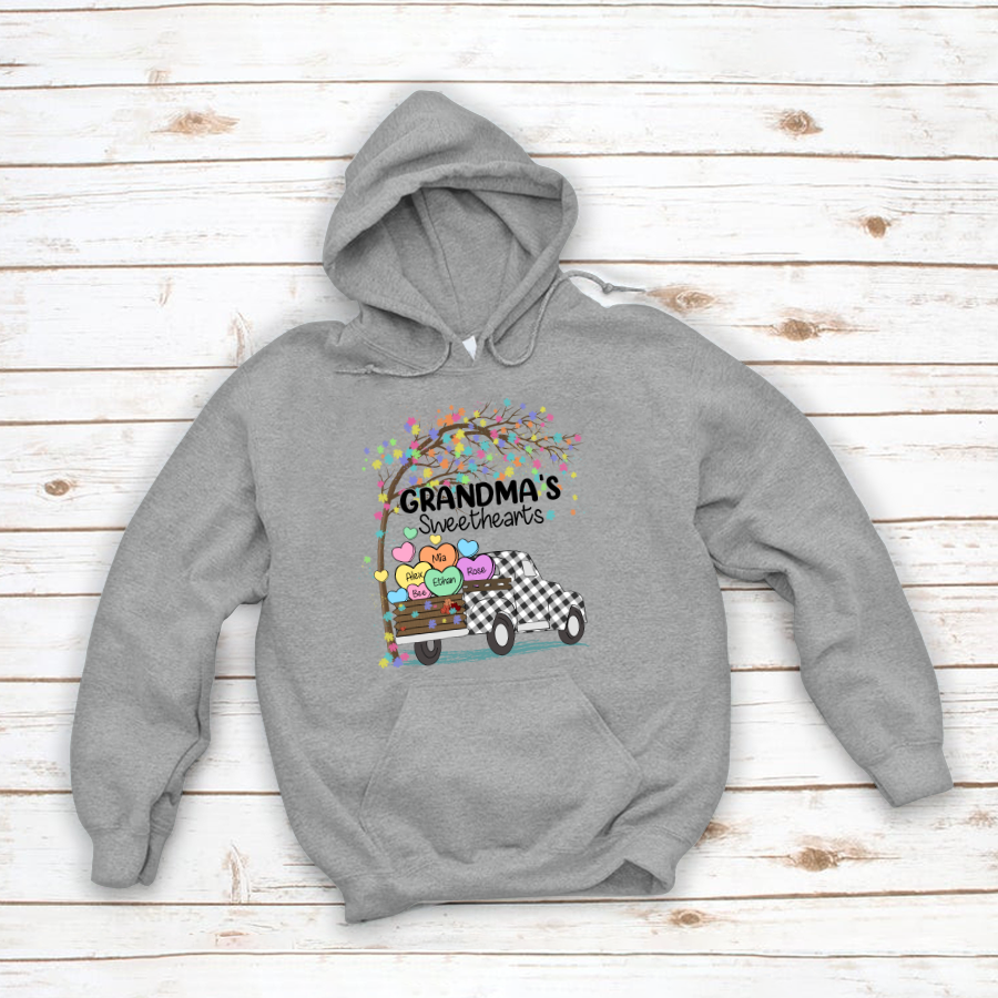 Grandma’S Sweethearts Truck Hearts Kid Names Hoodie