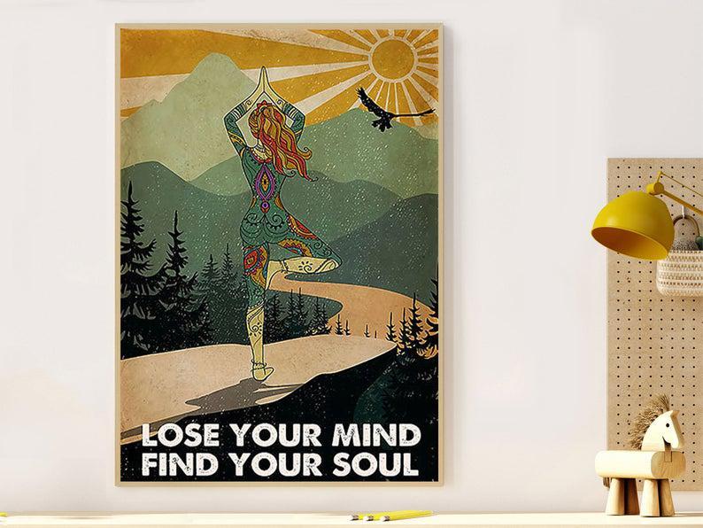 Poster Canvas Lose Your Mind Find Your Soul, Gift For Yoga Lovers, Yoga Poster Wall Decor, Poster Gift Decor Home Decor Wall Art Visual Art