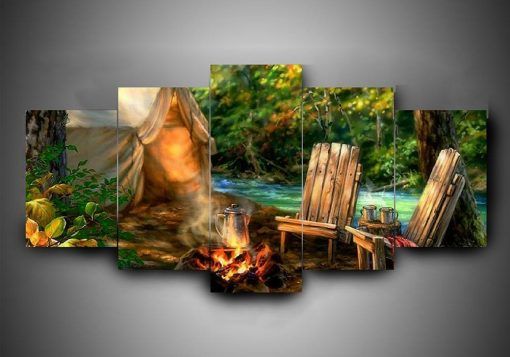 Camping Sport 5 Panel Canvas Art Wall Decor