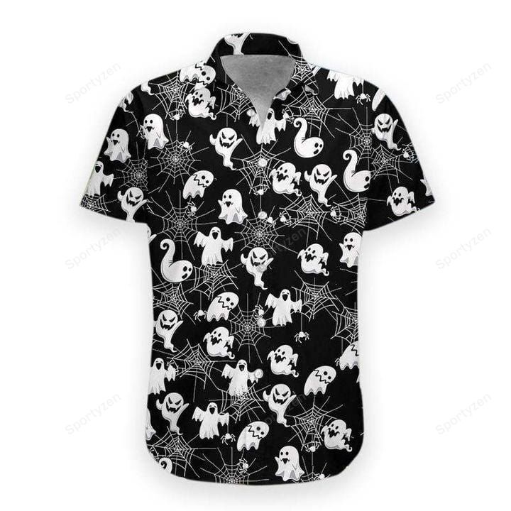 B&W Funny Boo Halloween Night Hawaiian Shirts