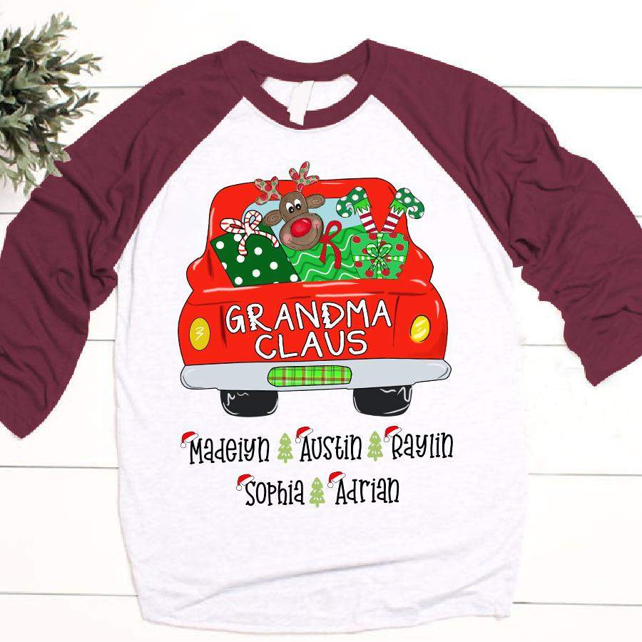 Grandma Claus Red Truck Christmas | Personalized Baseball T-shirt