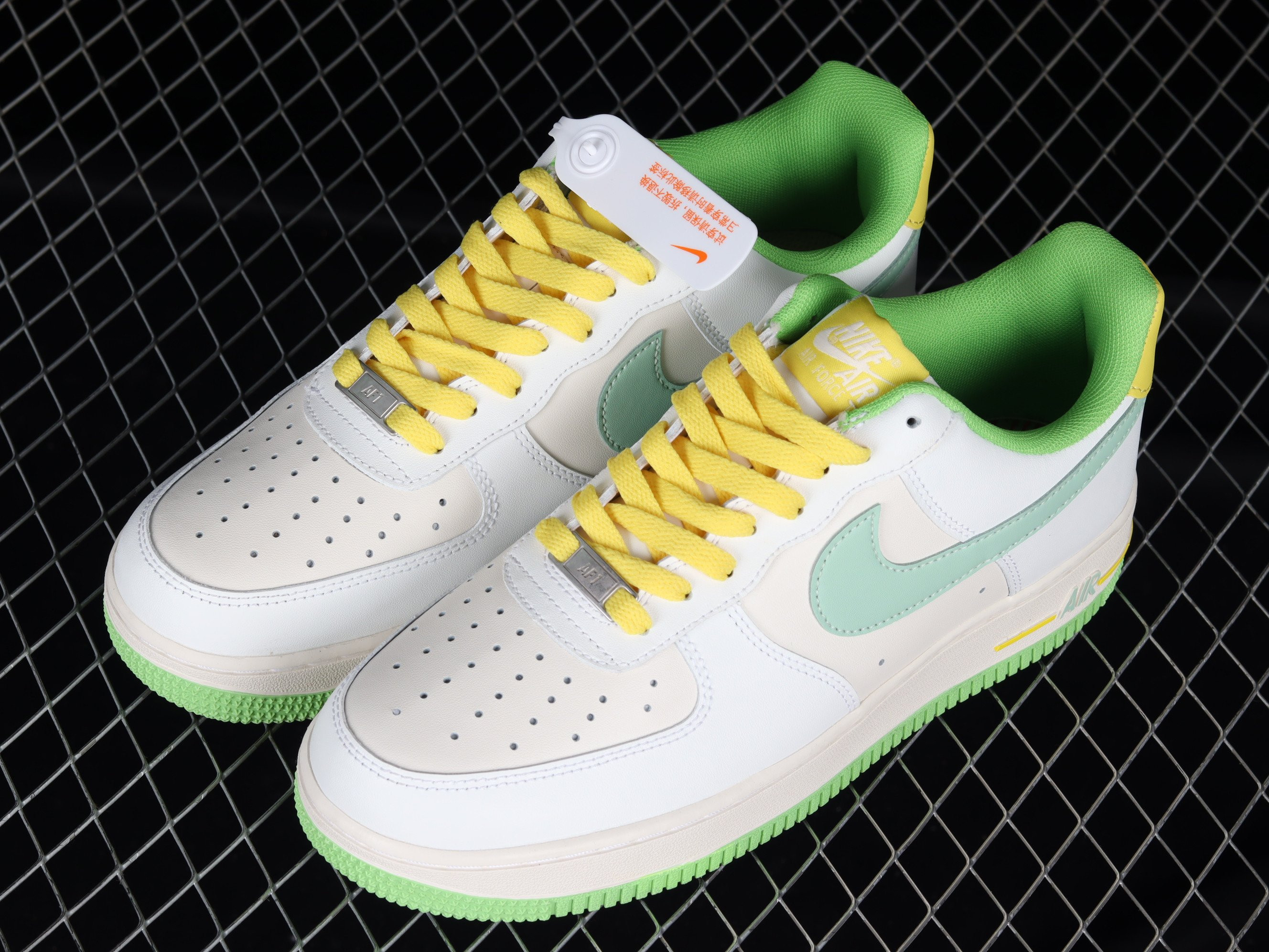 Nike Air Force 1 07 LV8 2 White Green Yellow Shoes Sneakers, Women SNK616548145