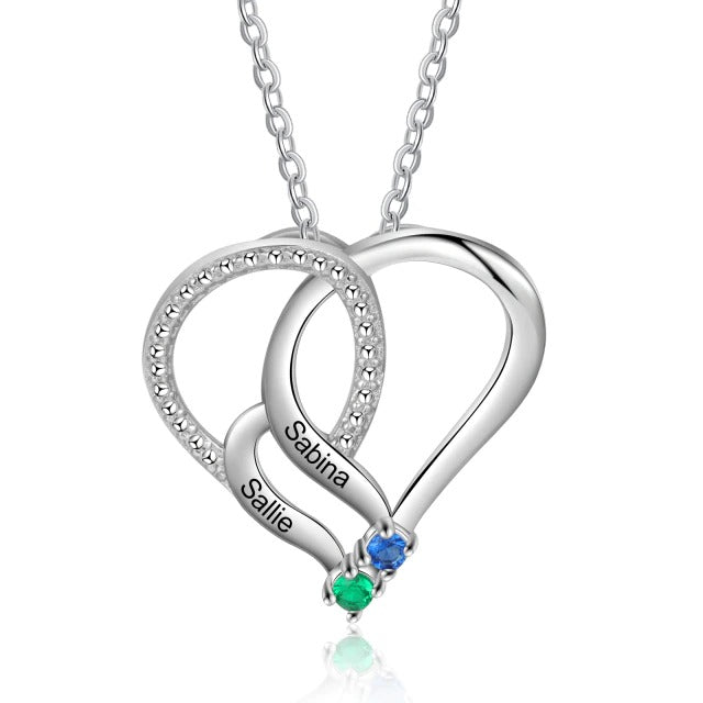 Personalized Silver Heart Mothers Day Necklace With Birthstones Mom Jewelry Gift For Her, Mom, Grandma, Wife Ht