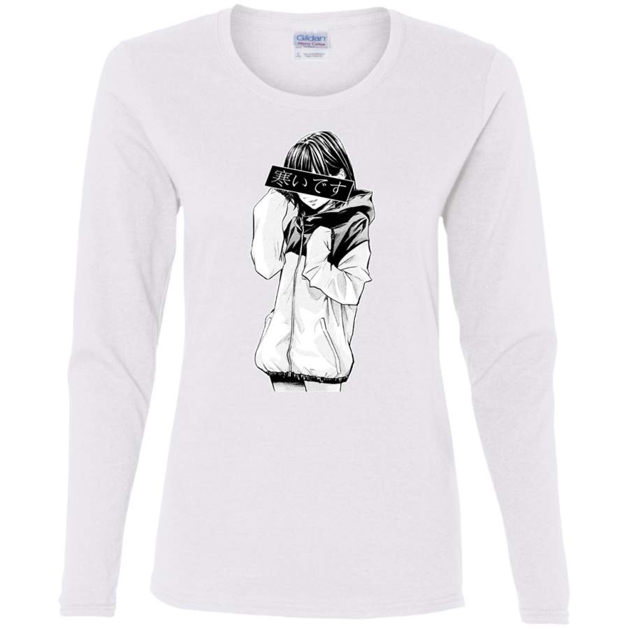 AGR COLD (Black and White) – Sad Japanese Aesthetic Ladies’ Cotton LS T-Shirt