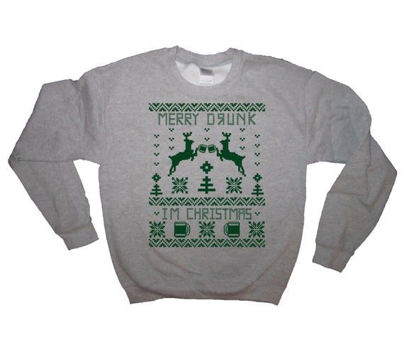 sweatshirt merry drunk i m christmas shirt top long sleeves funny holiday ugly sweater party contest winner cute mens womens beer drinking