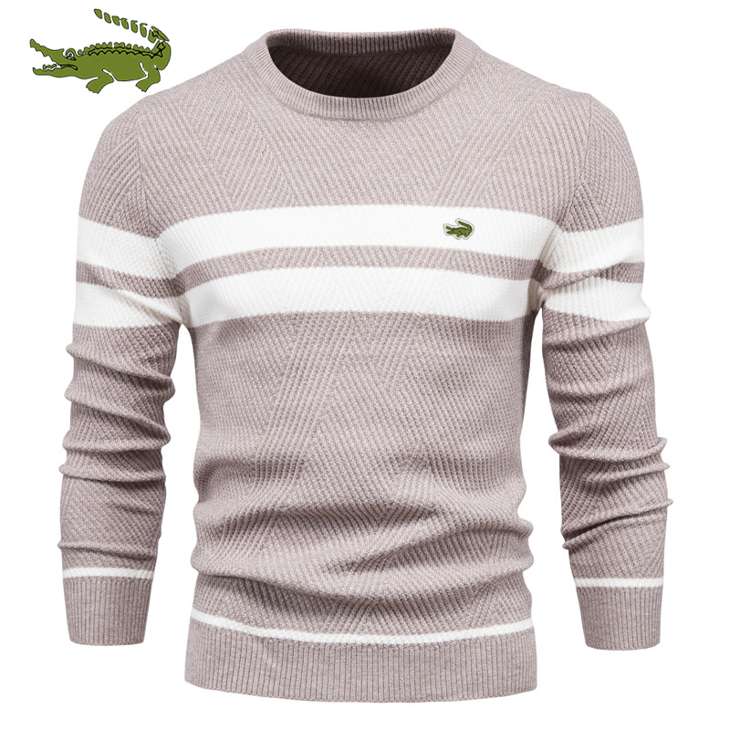 2022 Autumn and Winter Men’s Casual Striped Pullover Sweater Pullover Color O-neck Thickened Fashion Knitted Sweater alx