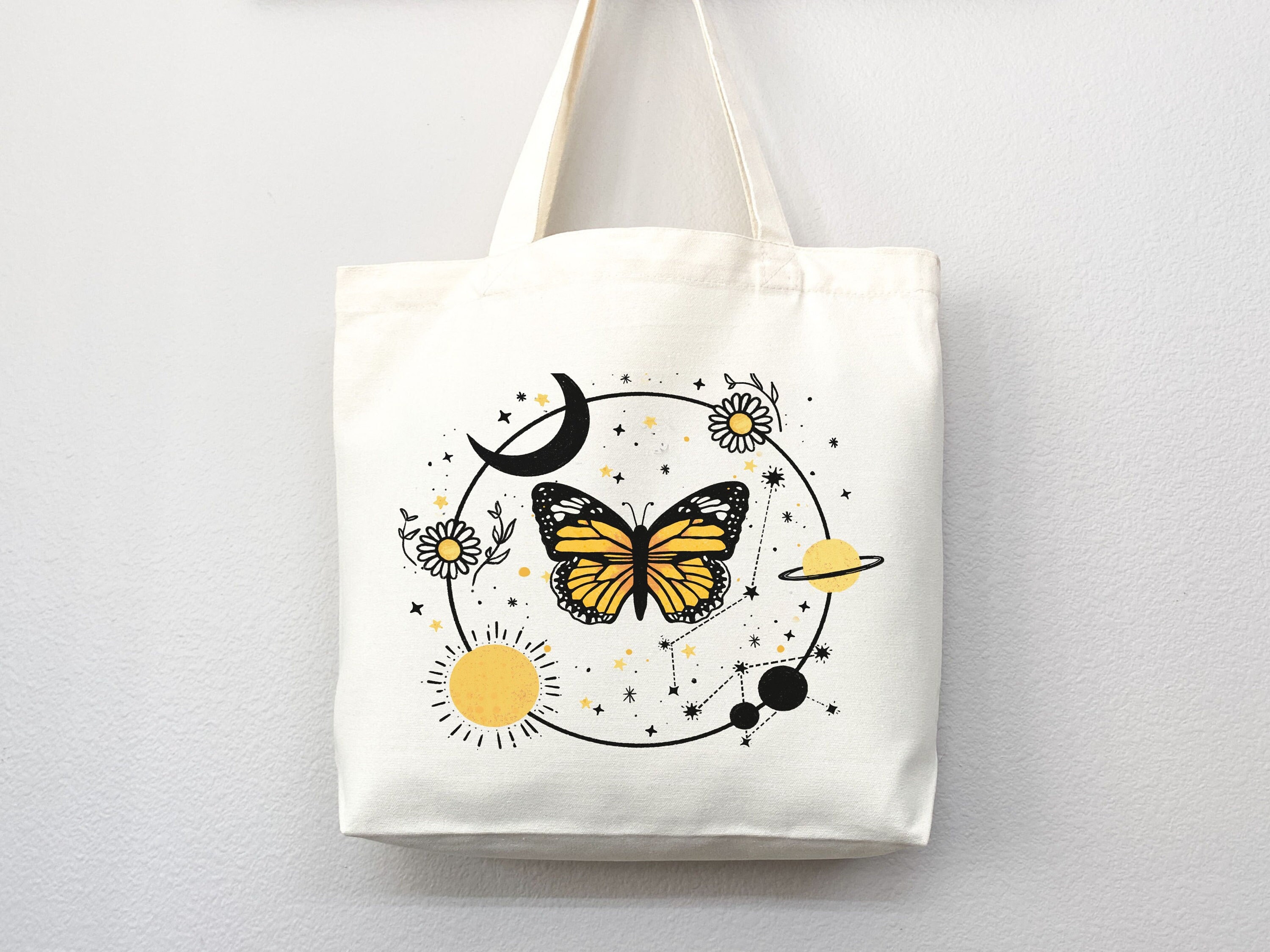 Celestial Canvas Tote Butterfly Bag Moon Lover Star Gift Everyday Tote Eco Friendly Bag Aesthetic Tote Shopper Bag Reusable Grocery Cute Bag