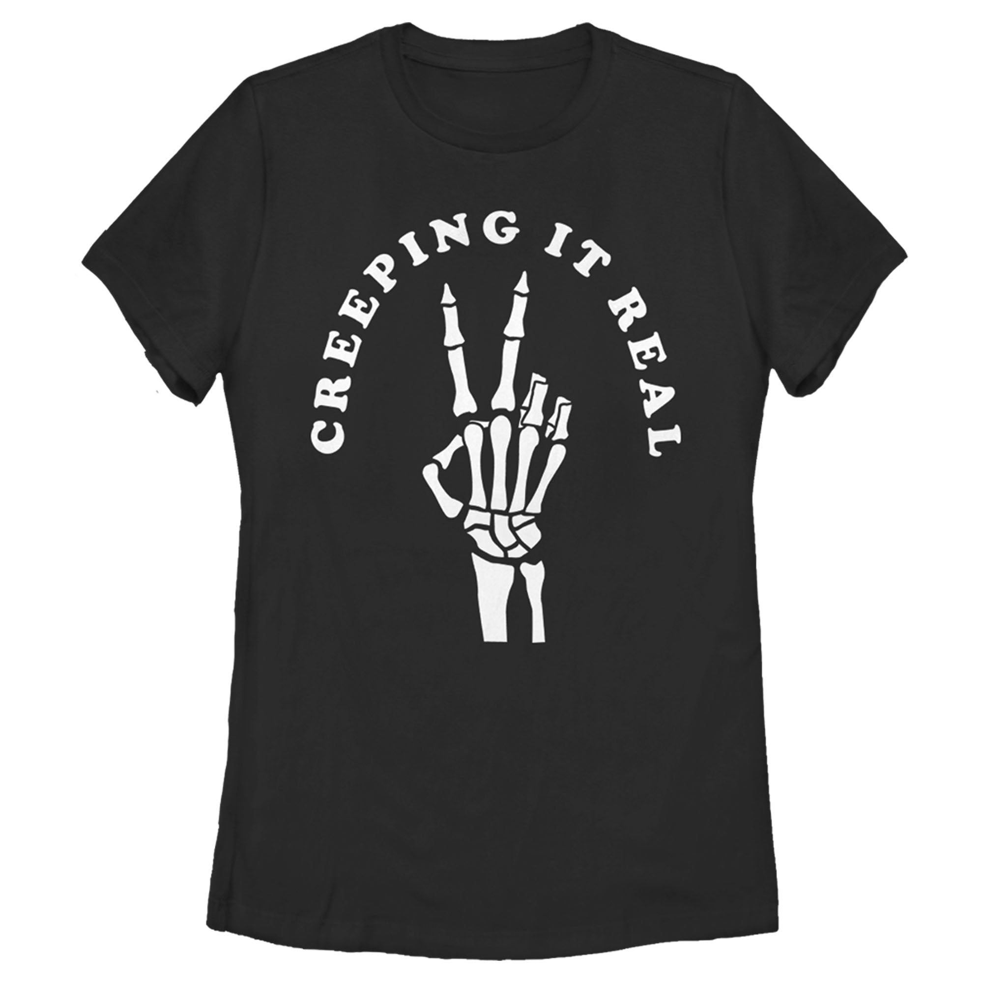 Chin Up Women’S Halloween Creepin’ Real Skeleton  T-Shirt