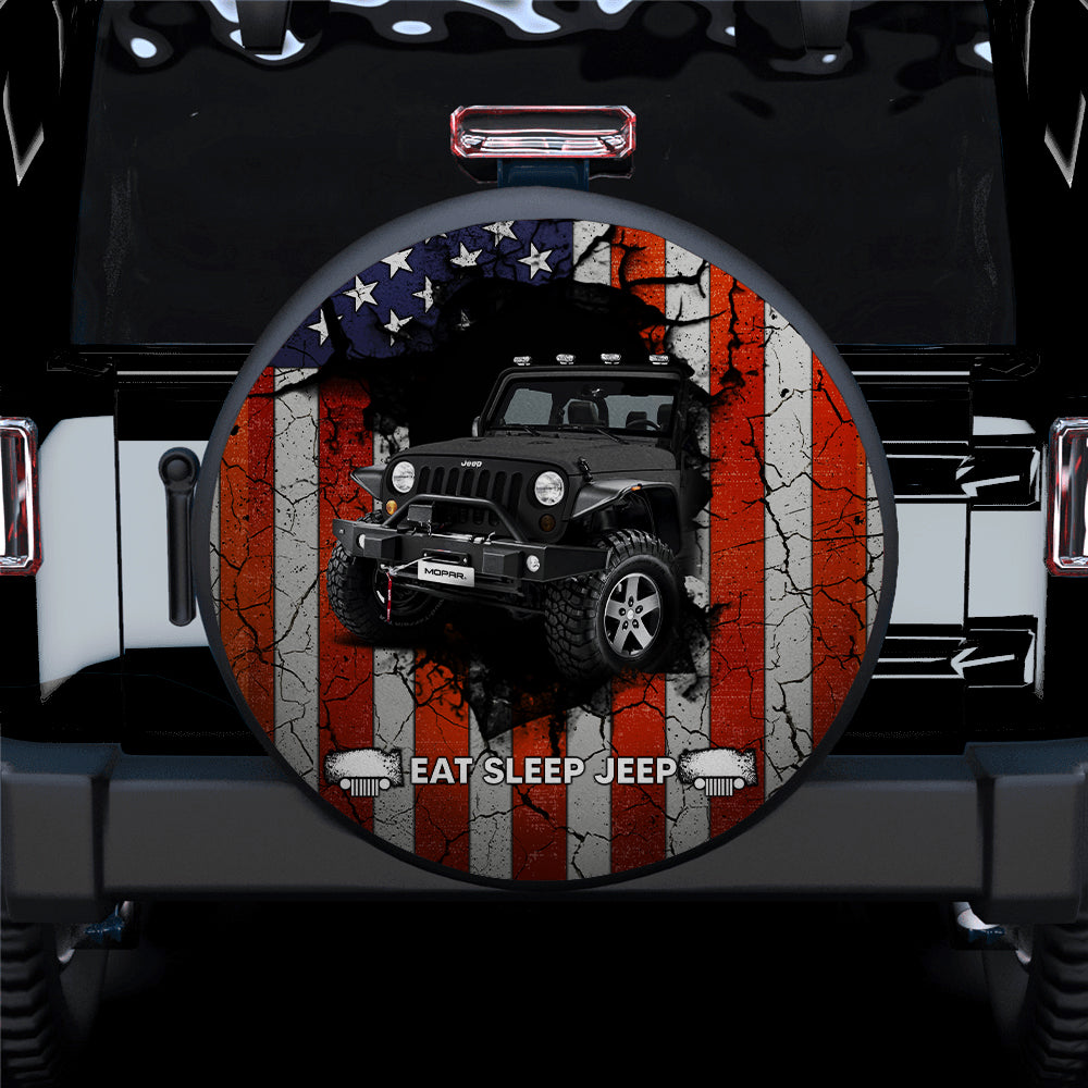 Grey Jeep American Flag Car Spare Tire Covers Gift For Campers