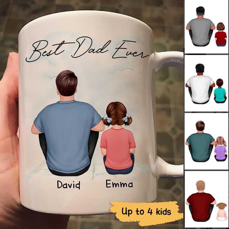 Dad Sitting With Kids Back View Gift For Dad Personalized Mug