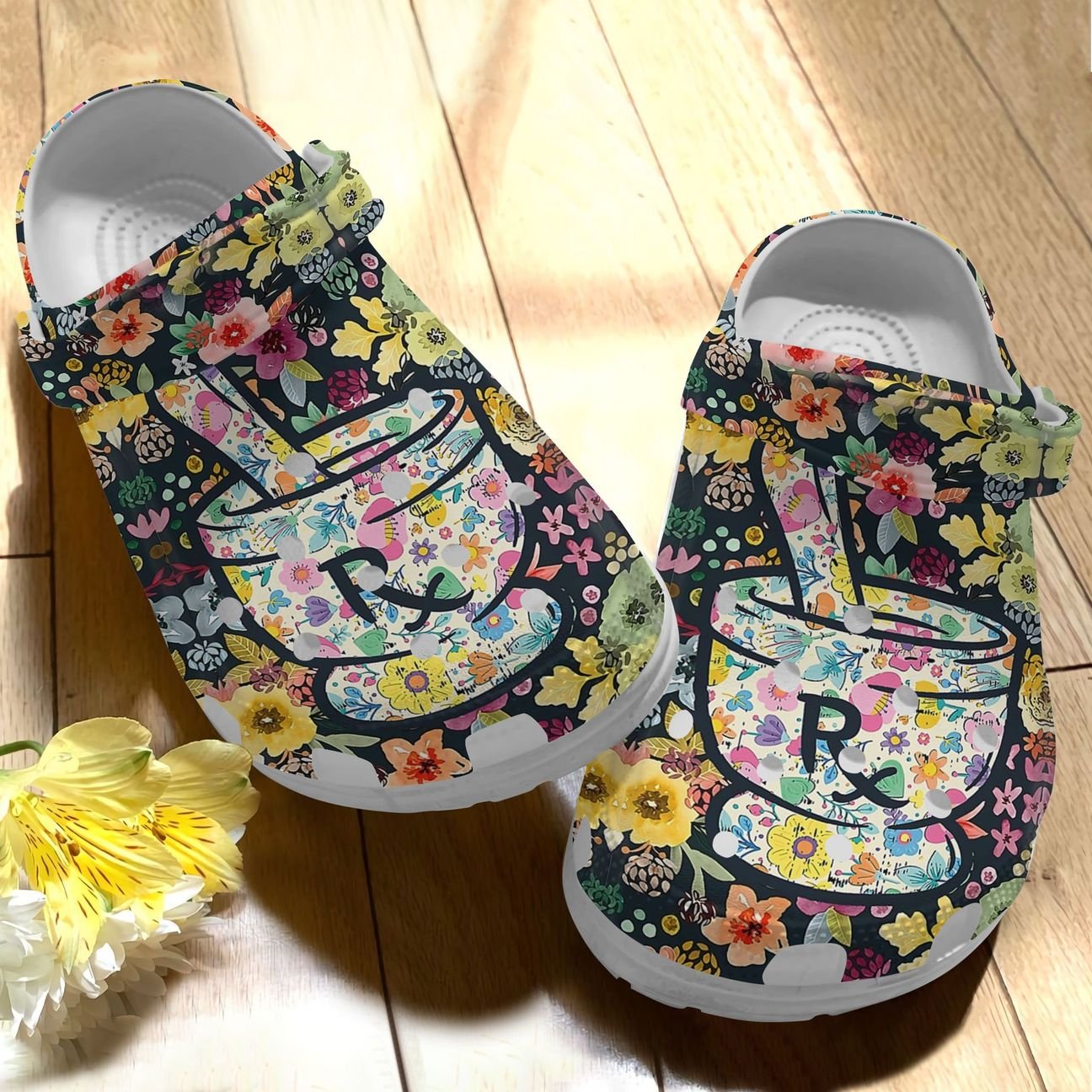 Pharmacy Personalize Clog, Custom Name, Text, Fashion Style For Women, Men, Kid, Print 3D Whitesole Rx Flower