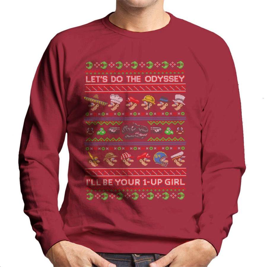 Super Mario Odyssey Christmas Knit Pattern Men’s Sweatshirt