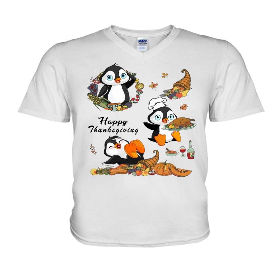 Penguin Happy Thanksgiving Gift For Kids Guys V-Neck