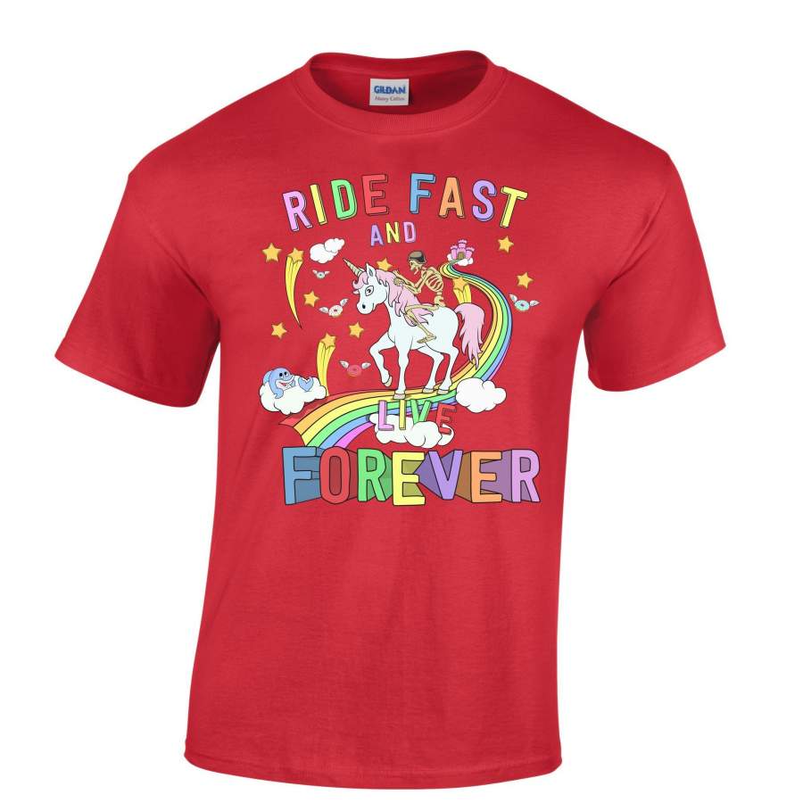 Unicorn T Shirt Ride Fast And Live Forever Skeleton