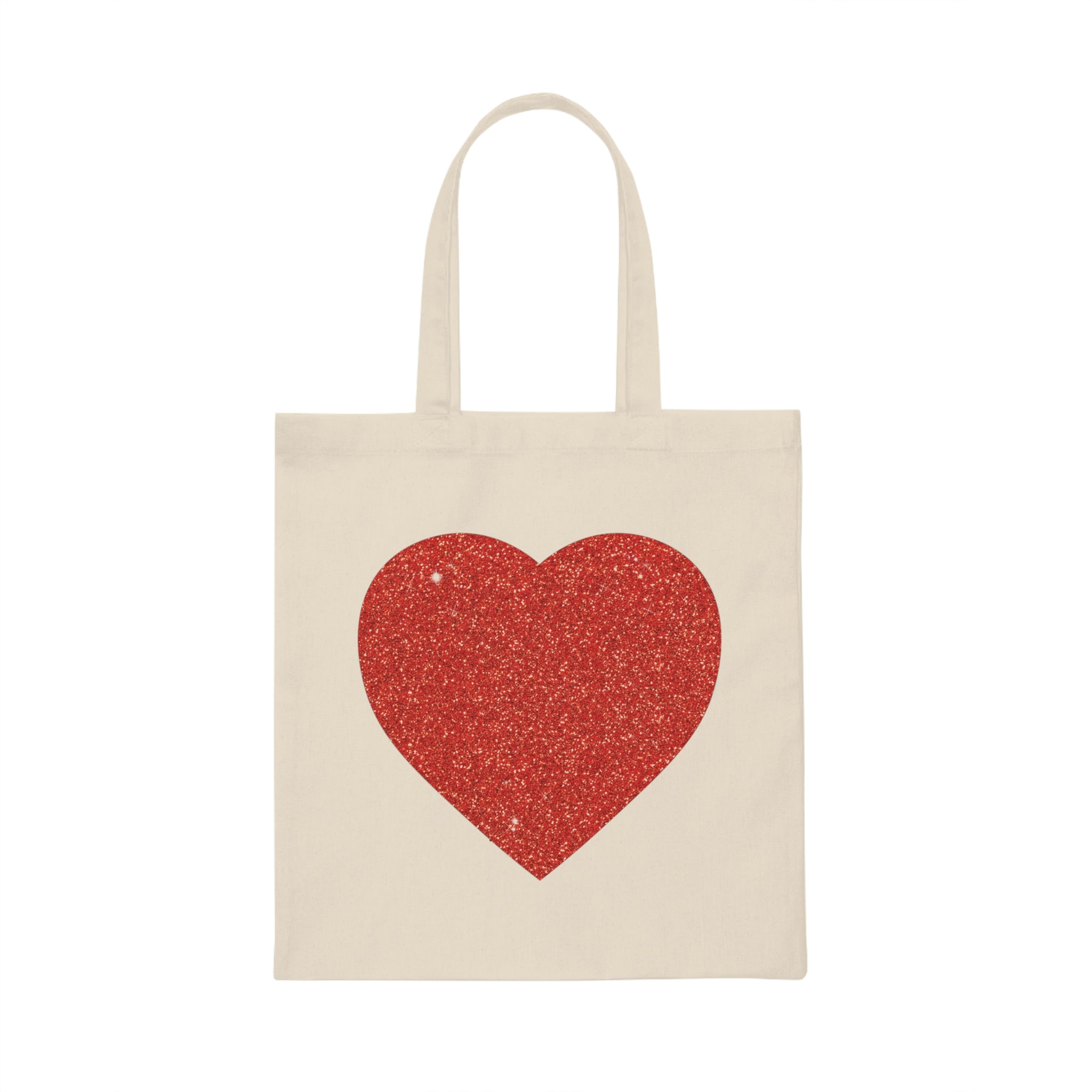 Red Glitter Effect Heart Valentines Day Men Women Canvas Tote Bag