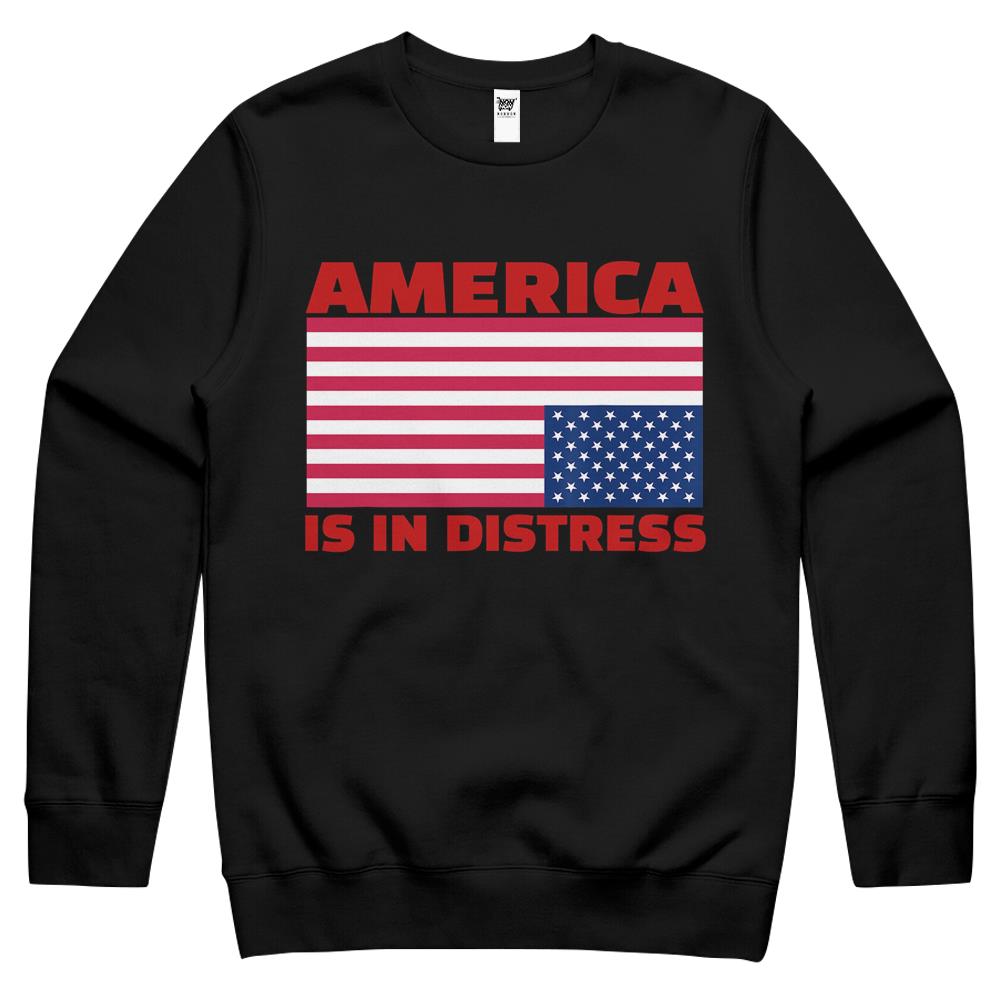 America Is In Distress.Upside Down American Flag Crewneck Sweatshirt