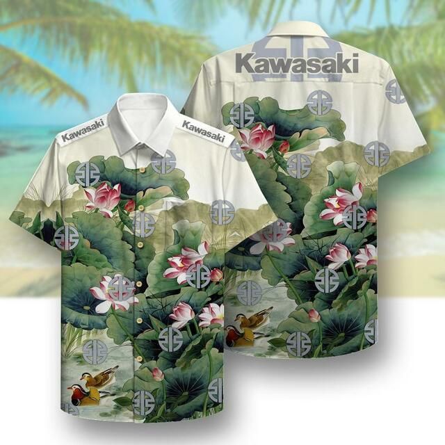 Kawasaki Lotus Hawaii Graphic Print Short Sleeve Hawaii Casual Shirt Ha13633