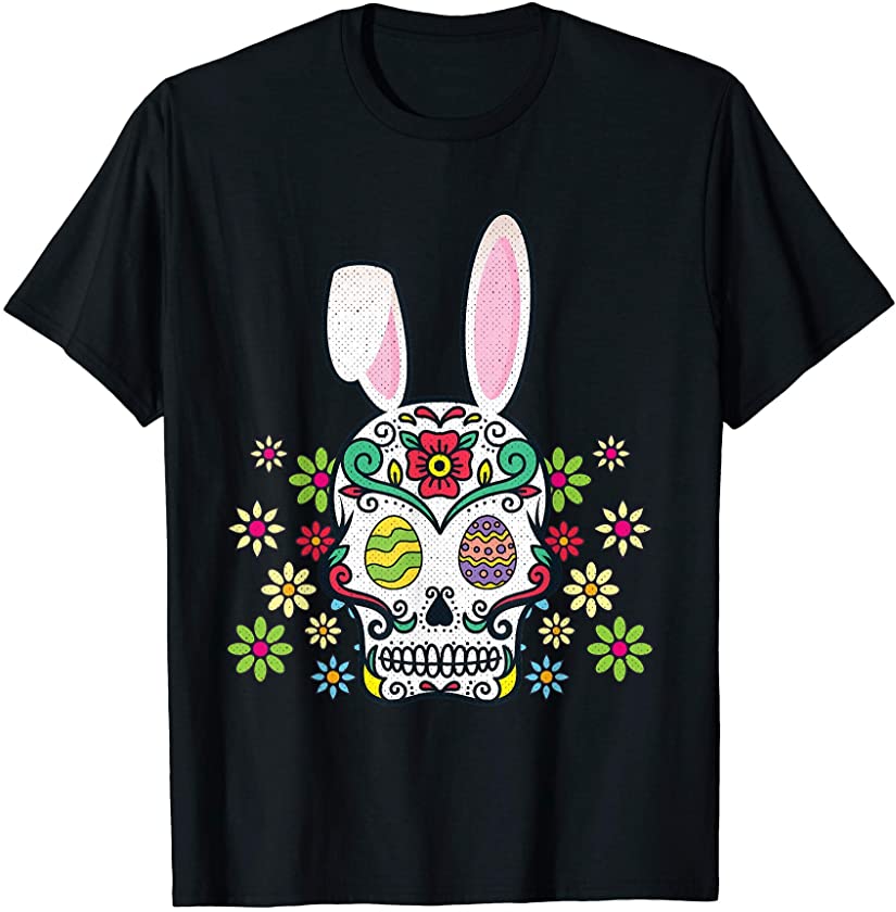 Sugar Skull Happy Easter Bunny Ears Cute T-Shirt