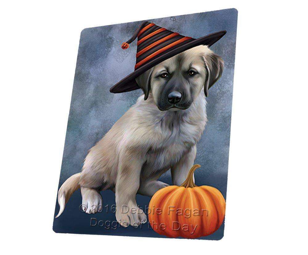 Happy Halloween Anatolian Shepherds Dog Wearing Witch Hat With Pumpkin Art Portrait Print Woven Throw Sherpa Plush Fleece Blanket