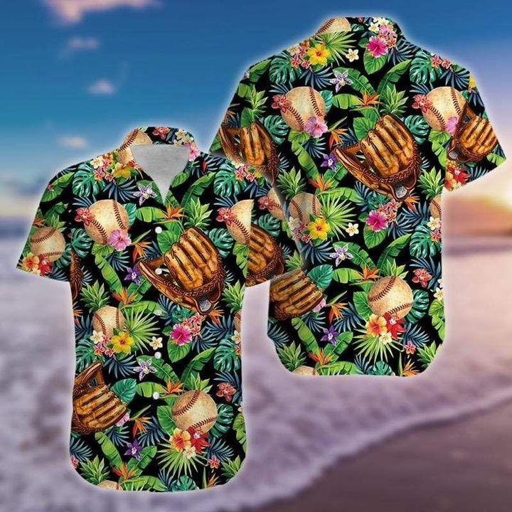 Vintage Baseball Art Aloha Tropical Hawaiian Shirt 131