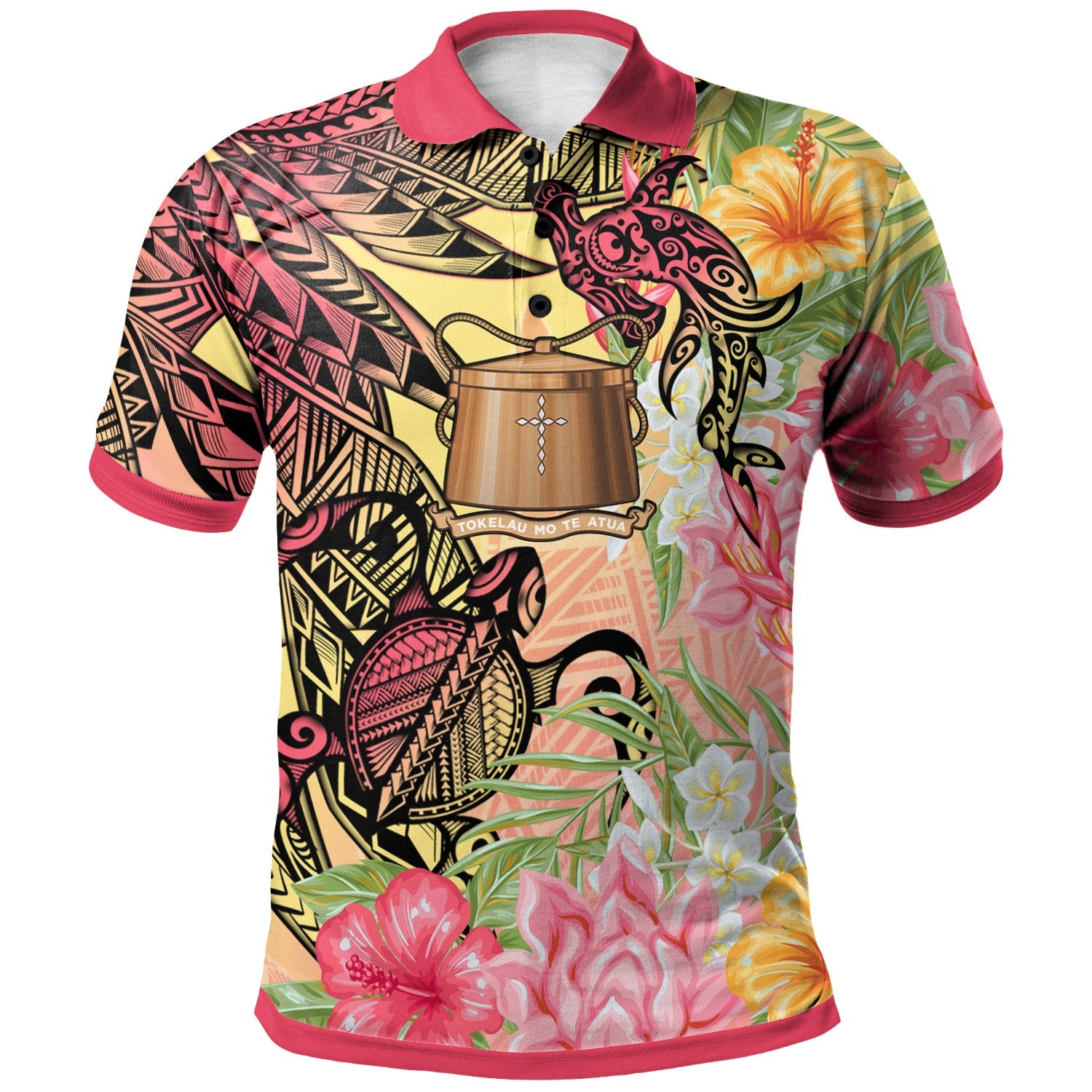 Tokelau Polo Shirt –  Flowers Tropical With Sea Animals