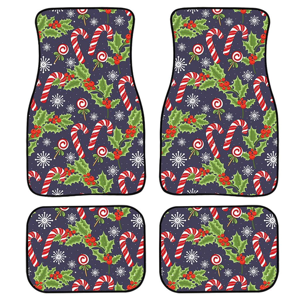 Christmas Berry And Candy Pattern Print Front And Back Car Floor Mats, Front Car Mat