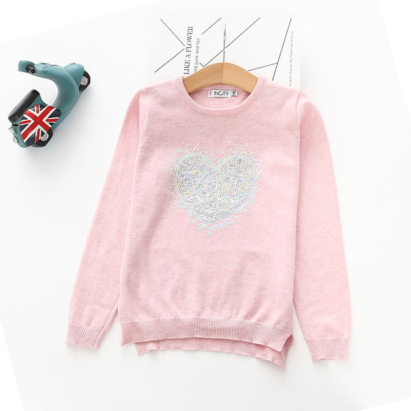 Baby Girl Spring 2021 New Sweater Pure Cotton Warm Kids Knitted Pullover Fashion Patterns Sequins Love Kids Spring Thin Sweater alx