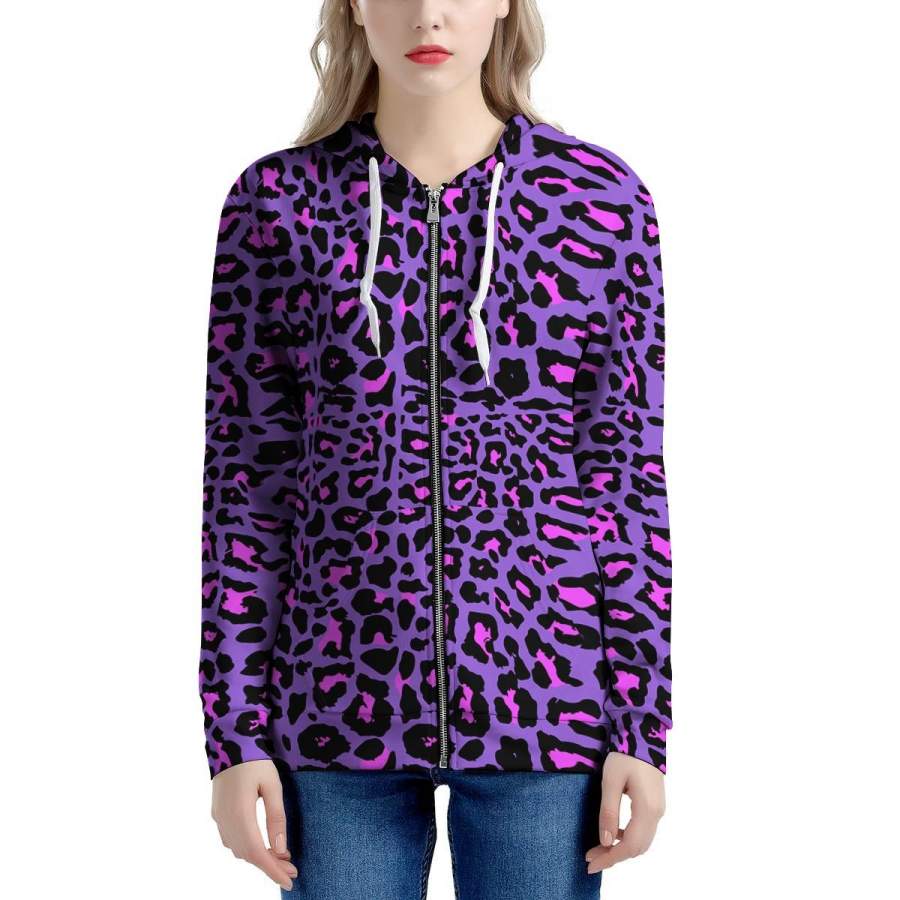 Purple Leopard Women’s Zip Up Hoodie